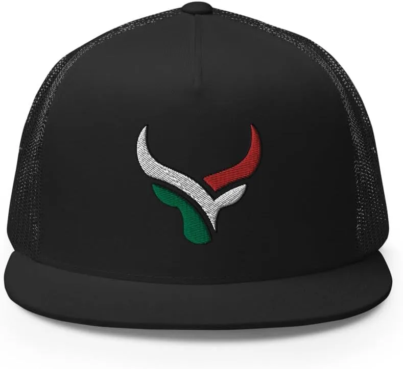 Bull Head Mexican Cowboy Trucker Hat | Flat Bill High Crown Adjustable | Country Mexico Western Ranch Cap