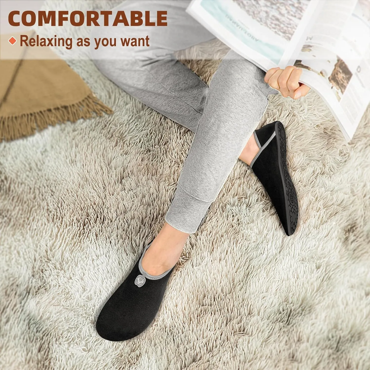 BULLIANT Women Slippers Socks, Slip on Shoes for Women Barefoot Yoga Shoe Comfortable Stretch Fit