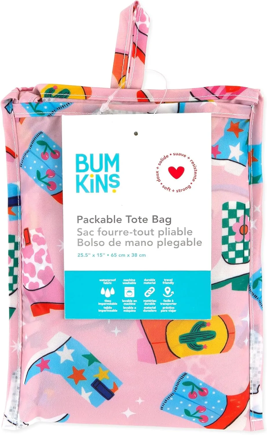 Bumkins Reusable Grocery Shopping Tote Bag for Women, Large Boho Style with Handles, Foldable, Washable, Shoulder Straps