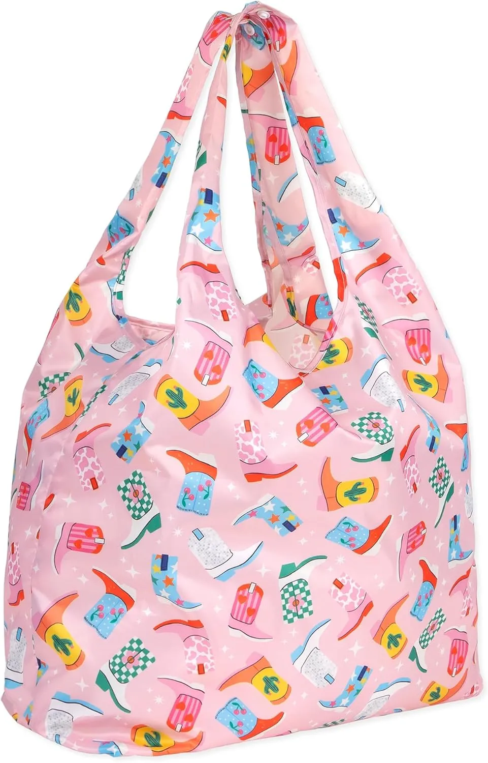 Bumkins Reusable Grocery Shopping Tote Bag for Women, Large Boho Style with Handles, Foldable, Washable, Shoulder Straps