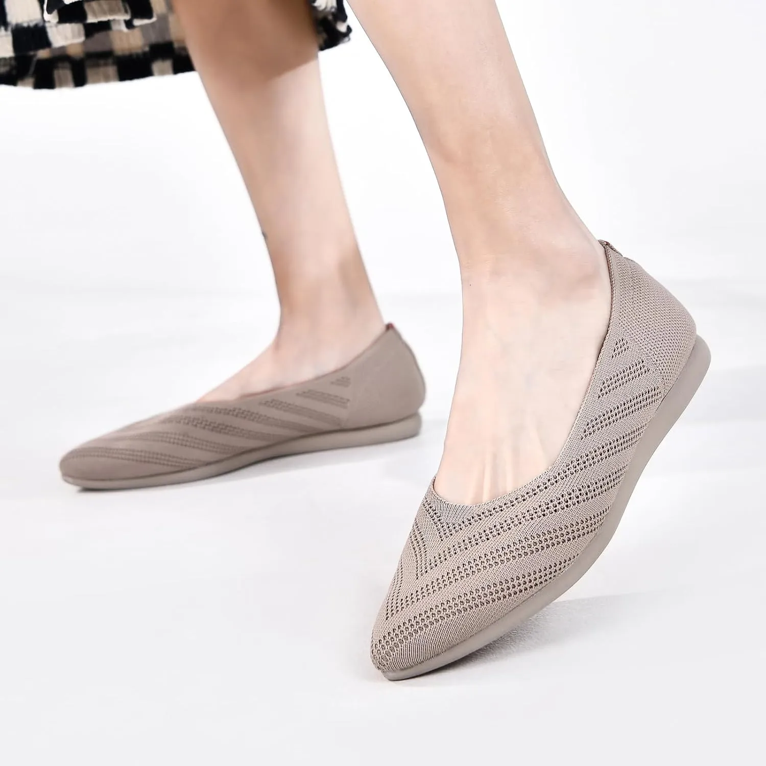 Buyrew Women's Flats Pointed Toe Ballet Shoes Knit Dress Shoes Low Wedge Slip On Arch Support Walking Office Business Flats