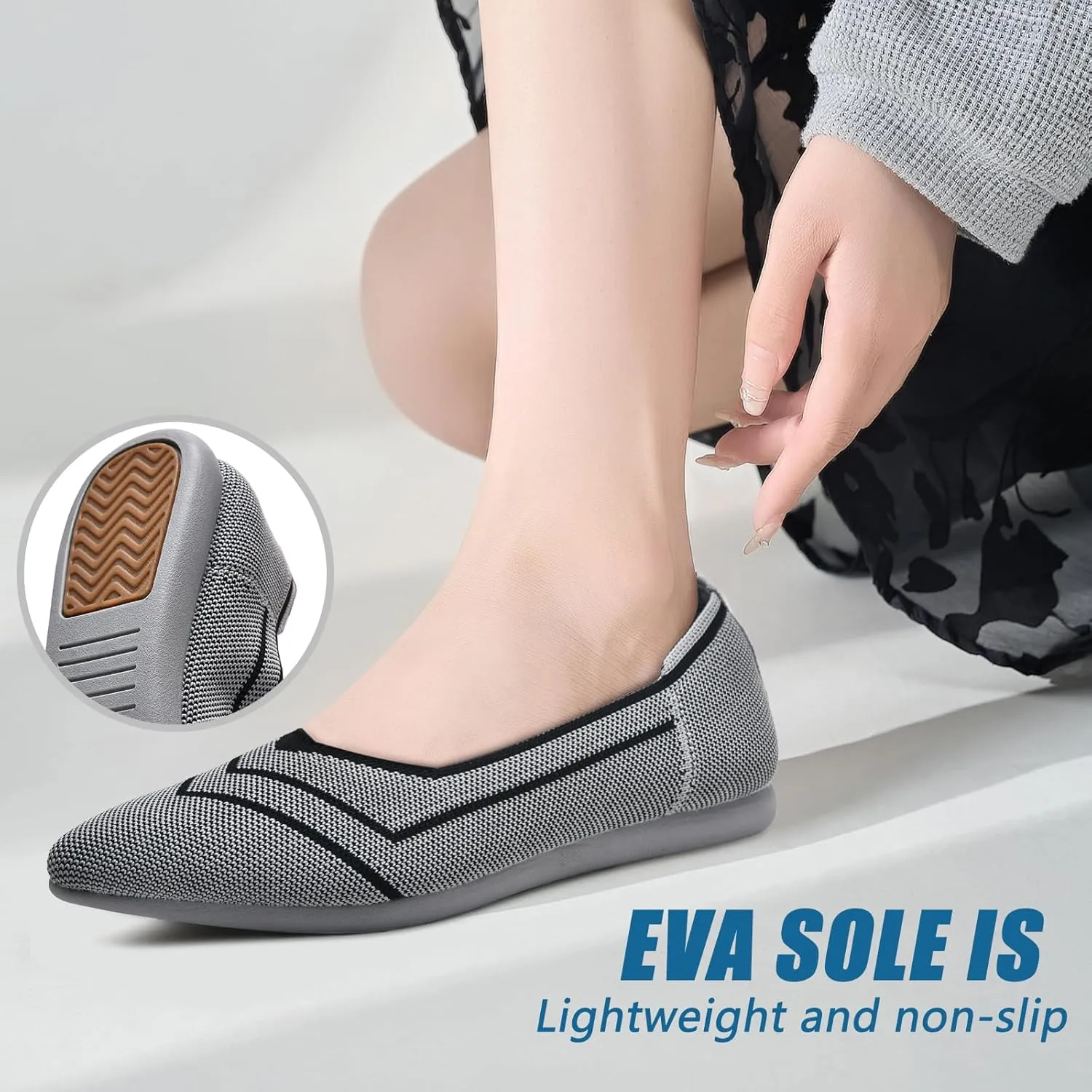 Buyrew Women's Flats Pointed Toe Ballet Shoes Knit Dress Shoes Low Wedge Slip On Arch Support Walking Office Business Flats