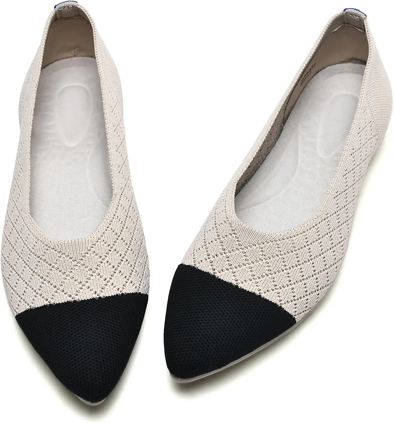 Buyrew Women's Flats Pointed Toe Ballet Shoes Knit Dress Shoes Low Wedge Slip On Arch Support Walking Office Business Flats