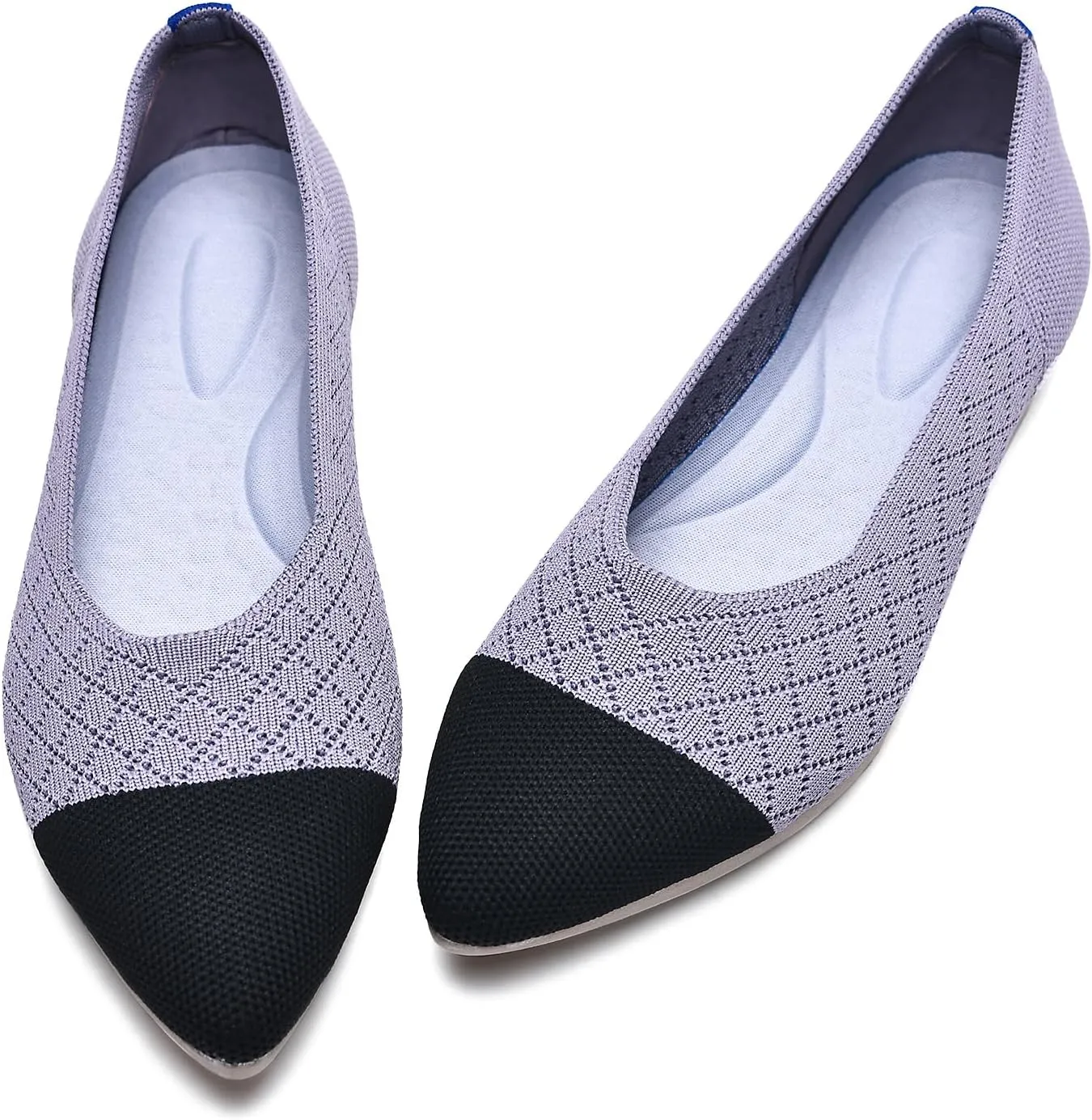 Buyrew Women's Flats Pointed Toe Ballet Shoes Knit Dress Shoes Low Wedge Slip On Arch Support Walking Office Business Flats