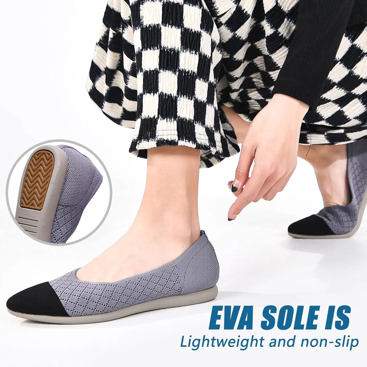 Buyrew Women's Flats Pointed Toe Ballet Shoes Knit Dress Shoes Low Wedge Slip On Arch Support Walking Office Business Flats