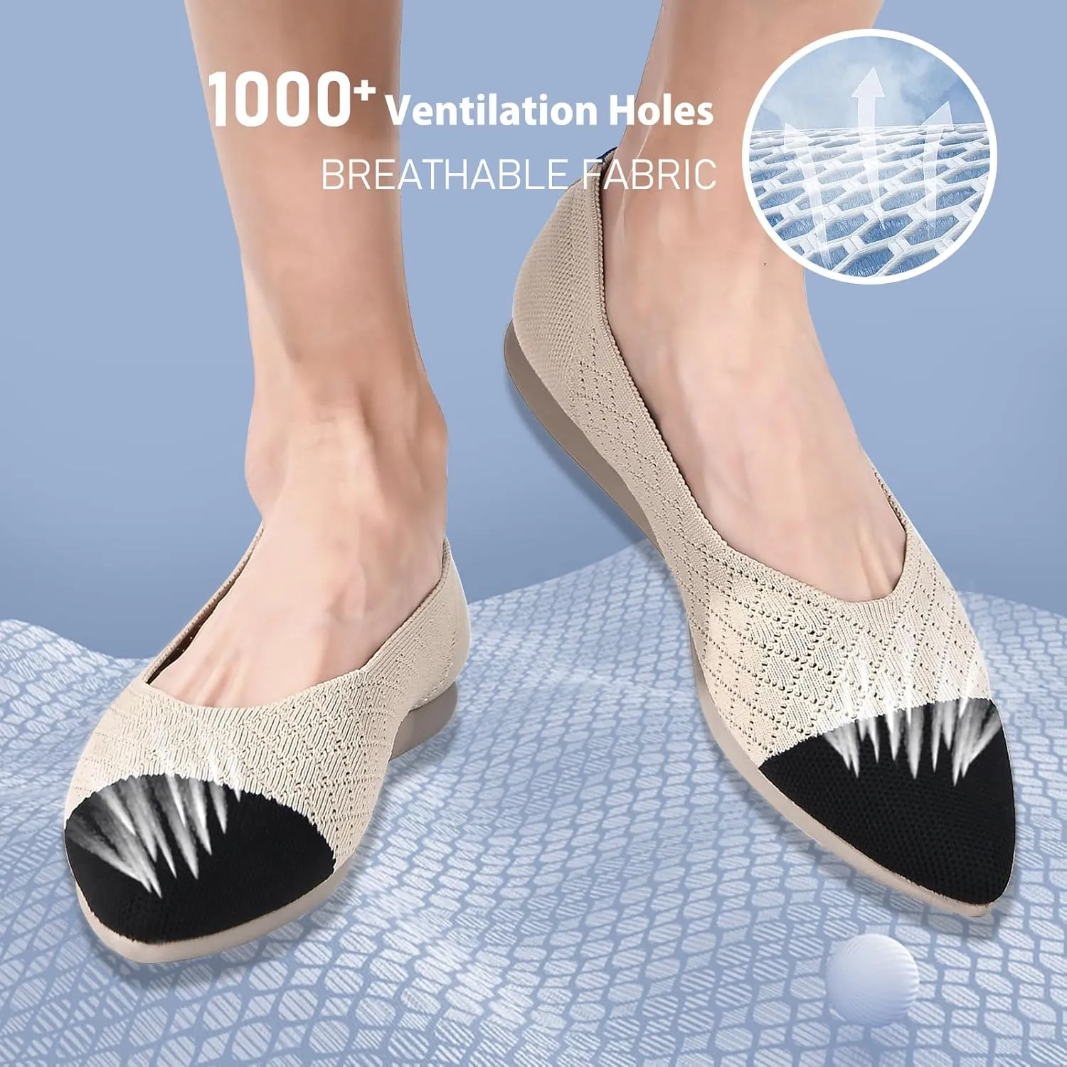 Buyrew Women's Flats Pointed Toe Ballet Shoes Knit Dress Shoes Low Wedge Slip On Arch Support Walking Office Business Flats