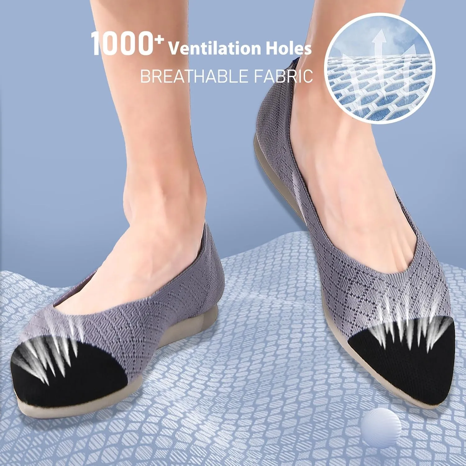 Buyrew Women's Flats Pointed Toe Ballet Shoes Knit Dress Shoes Low Wedge Slip On Arch Support Walking Office Business Flats