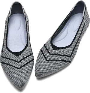 Buyrew Women's Flats Pointed Toe Ballet Shoes Knit Dress Shoes Low Wedge Slip On Arch Support Walking Office Business Flats