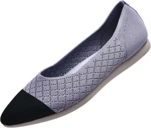Buyrew Women's Flats Pointed Toe Ballet Shoes Knit Dress Shoes Low Wedge Slip On Arch Support Walking Office Business Flats