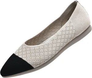 Buyrew Women's Flats Pointed Toe Ballet Shoes Knit Dress Shoes Low Wedge Slip On Arch Support Walking Office Business Flats