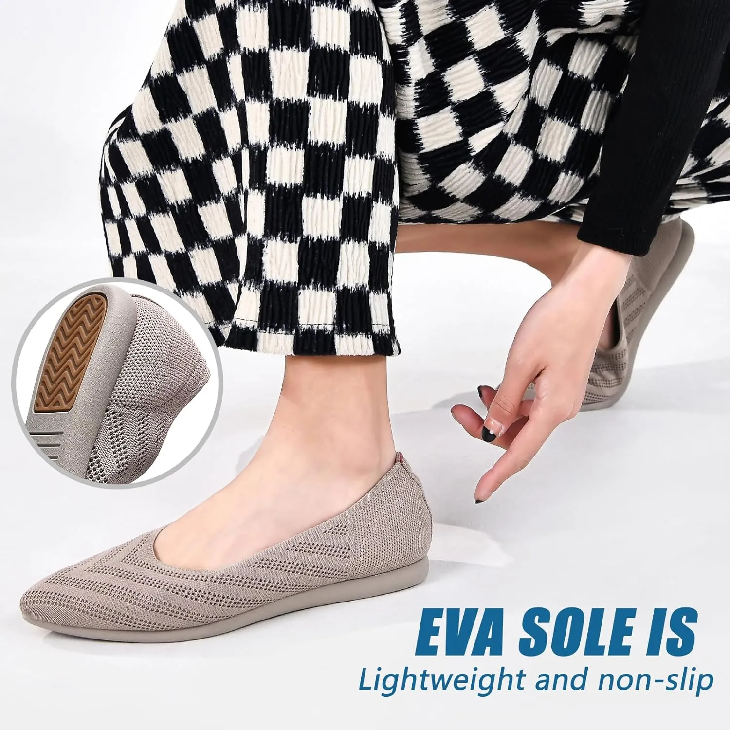 Buyrew Women's Flats Pointed Toe Ballet Shoes Knit Dress Shoes Low Wedge Slip On Arch Support Walking Office Business Flats