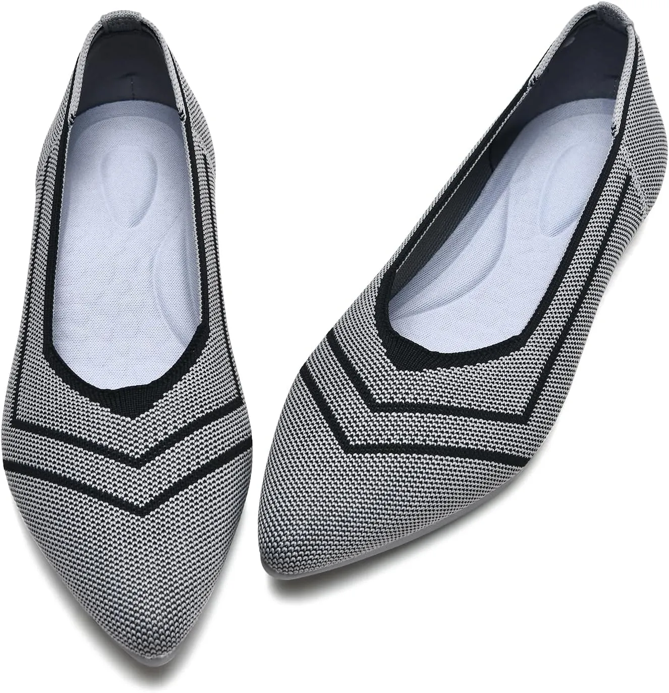 Buyrew Women's Flats Pointed Toe Ballet Shoes Knit Dress Shoes Low Wedge Slip On Arch Support Walking Office Business Flats