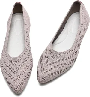 Buyrew Women's Flats Pointed Toe Ballet Shoes Knit Dress Shoes Low Wedge Slip On Arch Support Walking Office Business Flats