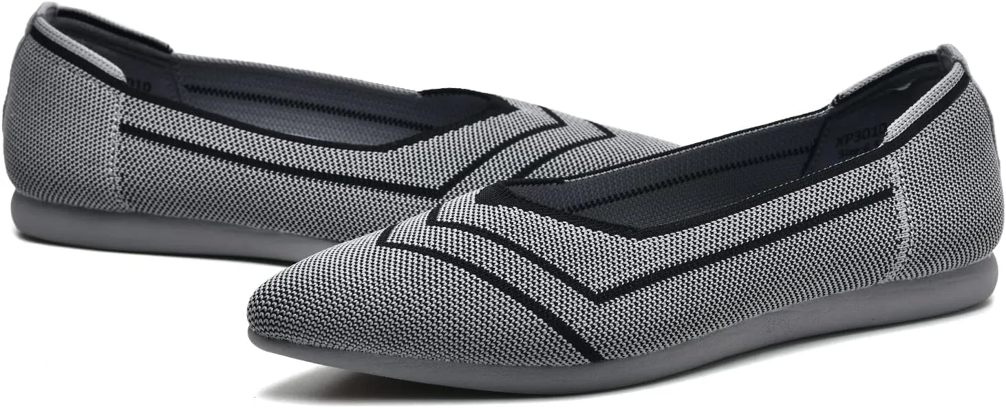 Buyrew Women's Flats Pointed Toe Ballet Shoes Knit Dress Shoes Low Wedge Slip On Arch Support Walking Office Business Flats