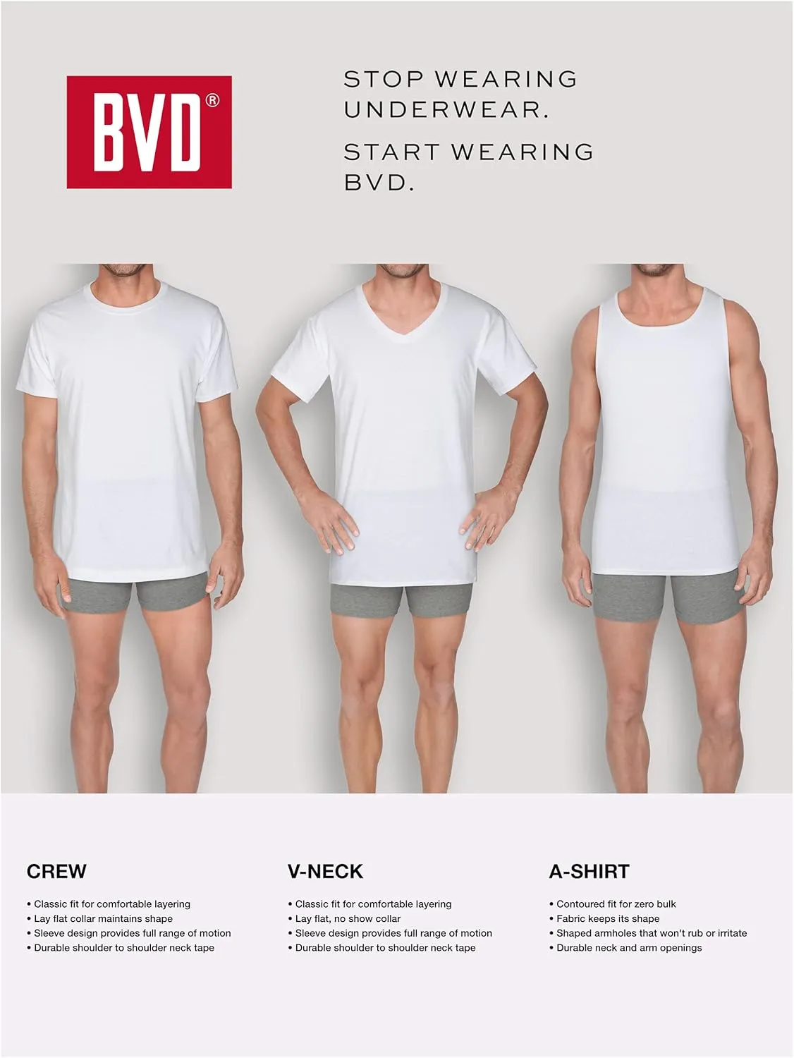 BVD Men’s Ring Spun Cotton Undershirts (Tag Free & Super Soft)