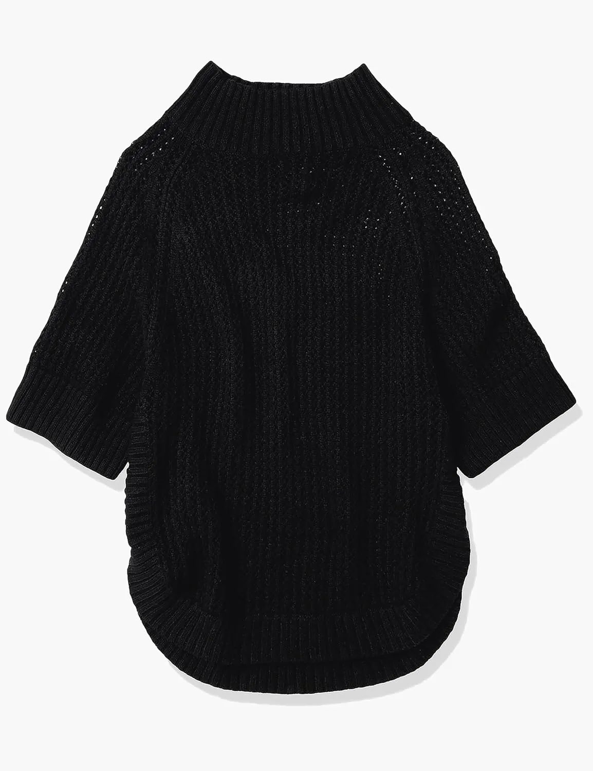Cable Stitch Women's Rib-Collar Tunic Sweater - Loose Fit Oversized Mock Neck 3/4 Sleeve Pullover Poncho Cover-up Top