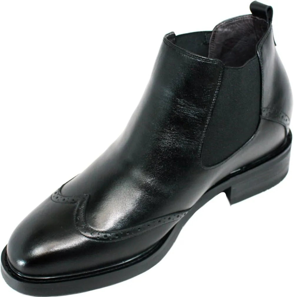 Calden Men's Invisible Height Increasing Elevator Shoes - Black Leather Slip-on Wing-tip Chelsea Boots - 3 Inches Taller - K28802 - Size 11 D(M) US