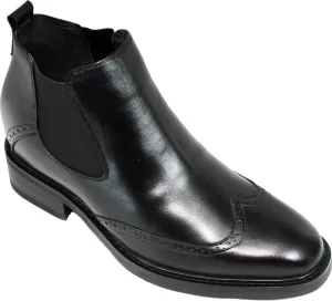 Calden Men's Invisible Height Increasing Elevator Shoes - Black Leather Slip-on Wing-tip Chelsea Boots - 3 Inches Taller - K28802 - Size 11 D(M) US