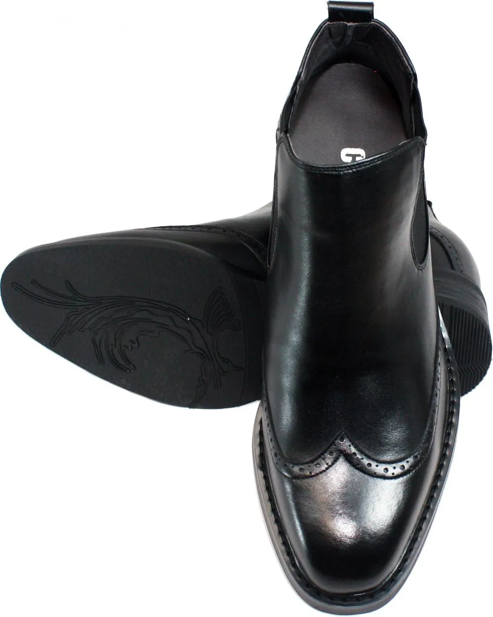 Calden Men's Invisible Height Increasing Elevator Shoes - Black Leather Slip-on Wing-tip Chelsea Boots - 3 Inches Taller - K28802 - Size 11 D(M) US