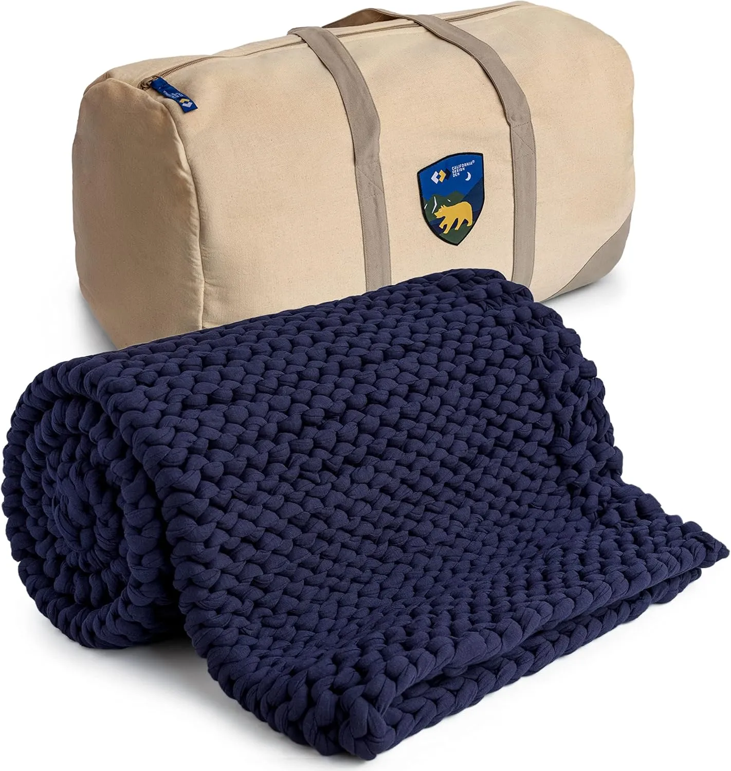 California Design Den 100% Cotton Handmade Chunky Knit Weighted Blanket 15 Pounds, 100% Cotton No Fillers, Breathable, Soft & Calming, All-Season Evenly Weighted Throw (Blue)