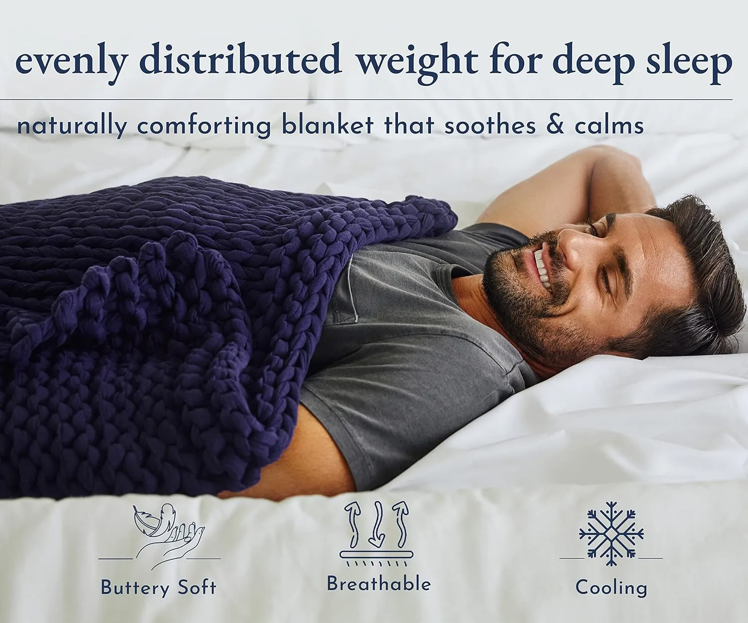 California Design Den 100% Cotton Handmade Chunky Knit Weighted Blanket 15 Pounds, 100% Cotton No Fillers, Breathable, Soft & Calming, All-Season Evenly Weighted Throw (Blue)