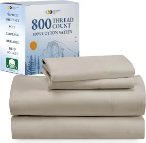 California Design Den Luxury Queen Sheet Set - 800 Thread Count, 100% Cotton Sateen for Queen Size Bed - Bedding Set with Deep Pockets, Cooling & Softer Than Egyptian Cotton Bedsheets (Beige)