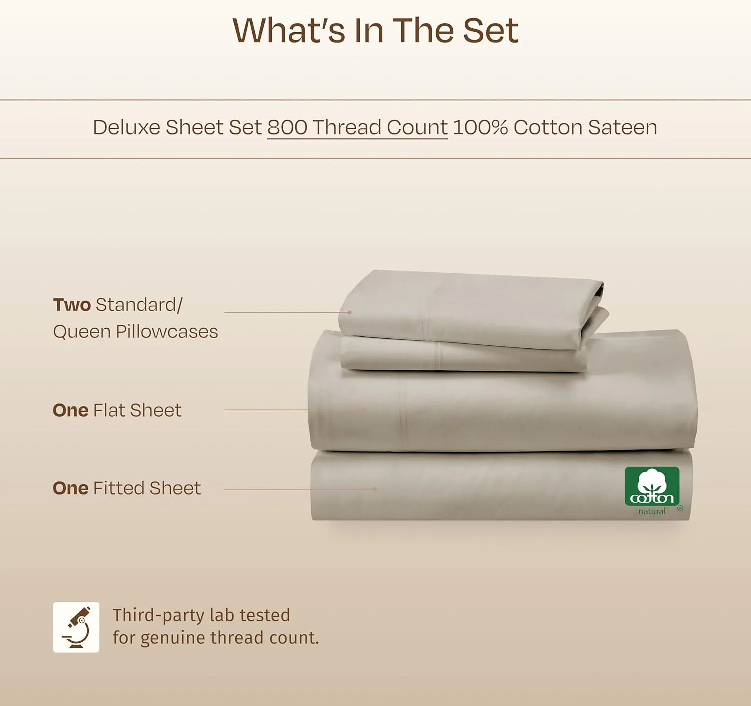 California Design Den Luxury Queen Sheet Set - 800 Thread Count, 100% Cotton Sateen for Queen Size Bed - Bedding Set with Deep Pockets, Cooling & Softer Than Egyptian Cotton Bedsheets (Beige)