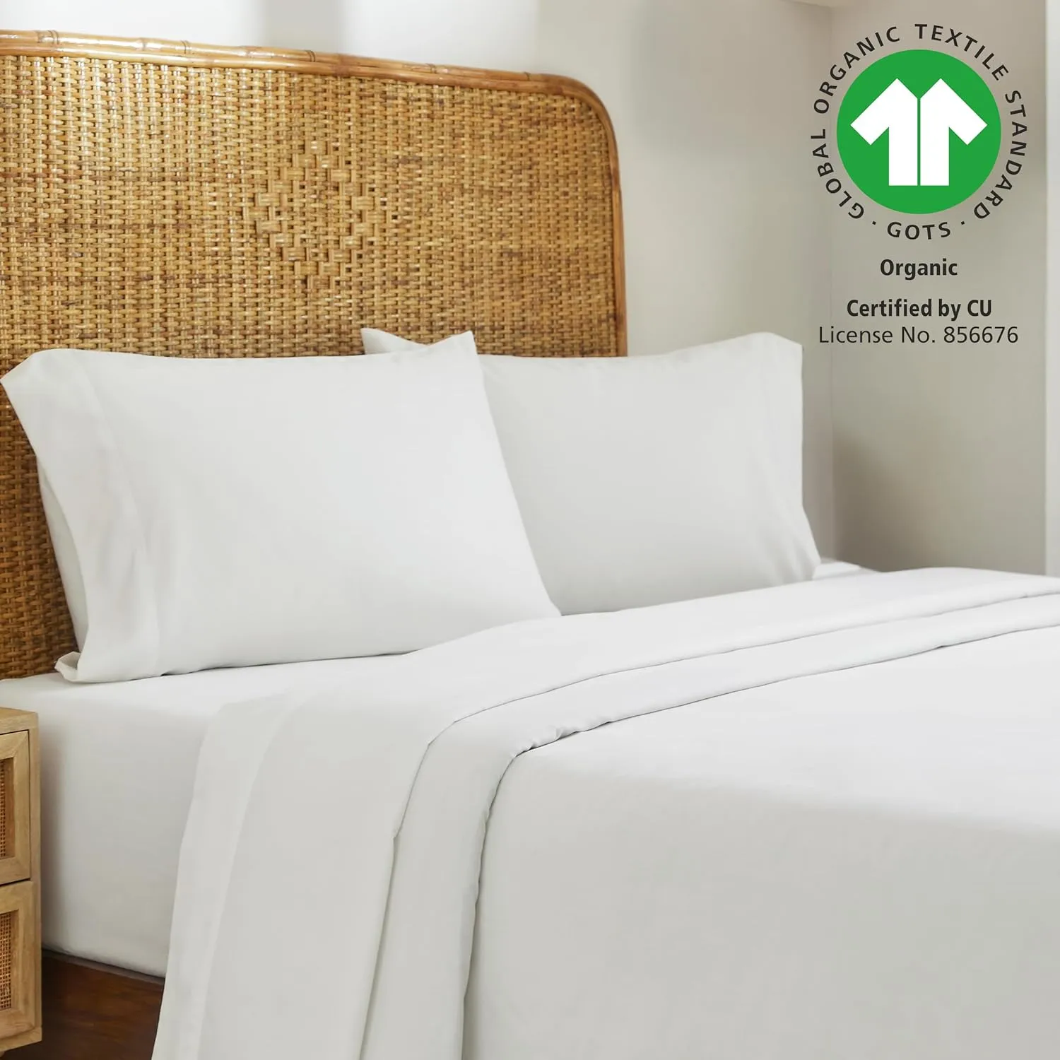 California Design Den Queen Sheet Set - Soft 100% Organic Cotton Sheets with Deep Pockets, Crisp Percale, Breathable and Durable Bedding Set - White