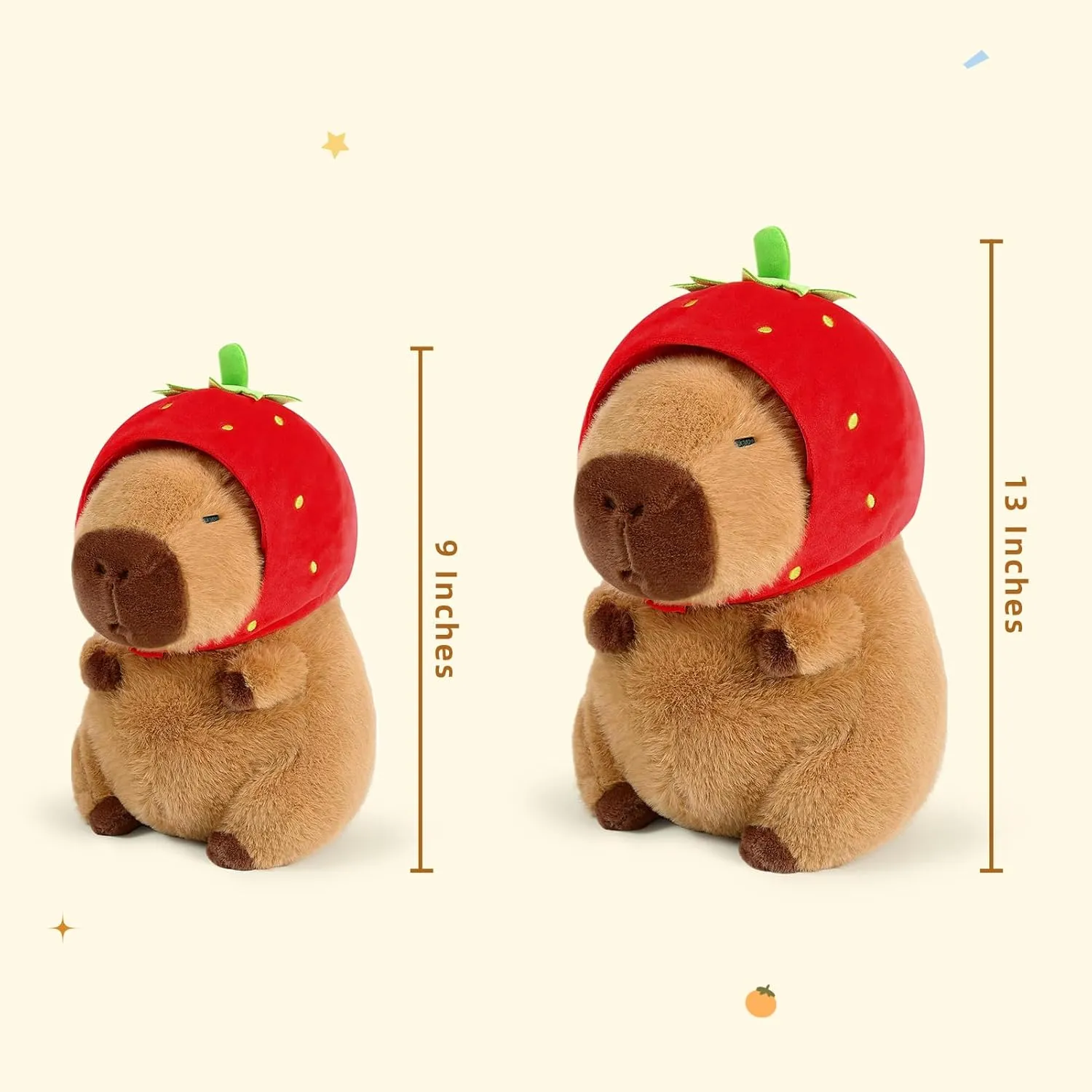Capybara Stuffed Animal Cute Capibara Plush Toy with Strawberry Hat Soft Plushies Capybara Christmas Birthday Gift for Girls Boy Kids