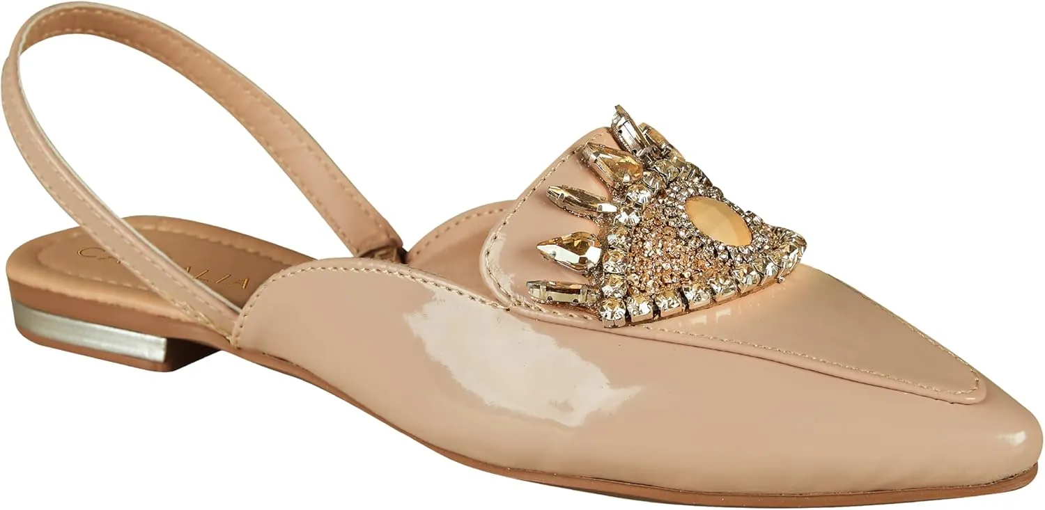 CASTALIA Flat Mules for Women, Slip on Loafers for Women Shoes. Stylish, Comfortable Womens Loafers/Flats with Rhinestones.