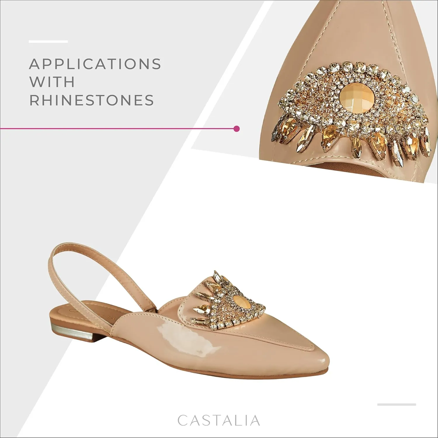 CASTALIA Flat Mules for Women, Slip on Loafers for Women Shoes. Stylish, Comfortable Womens Loafers/Flats with Rhinestones.