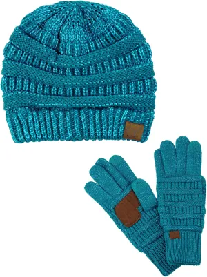 C.C Unisex Soft Stretch Cable Knit Beanie and Anti-Slip Touchscreen Gloves 2 Pc Set 2 Pc Set