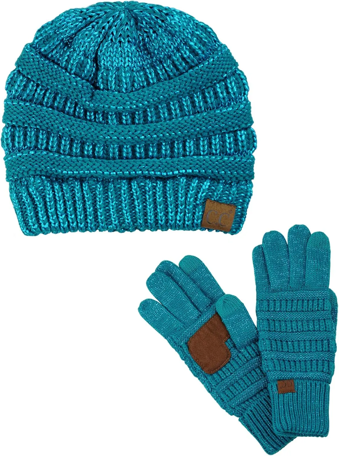 C.C Unisex Soft Stretch Cable Knit Beanie and Anti-Slip Touchscreen Gloves 2 Pc Set 2 Pc Set