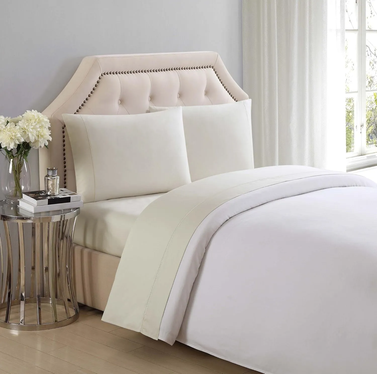 Charisma 310 Thread Count Cotton Solid Almond Milk Full Sheet set