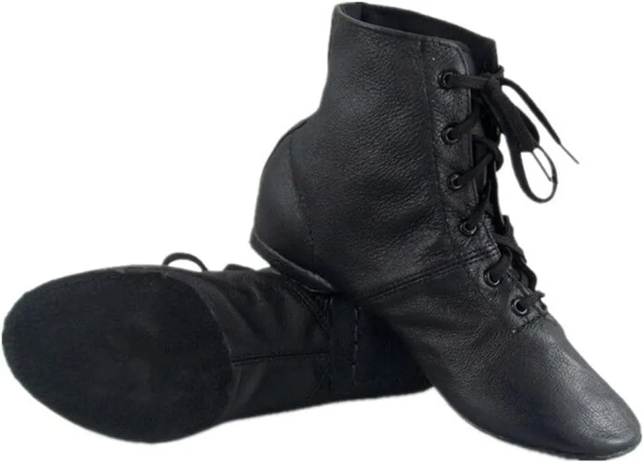 Cheapdancing Men’s Practice Dancing Shoes Soft Leather Flat Jazz Boots (6 D US) Black