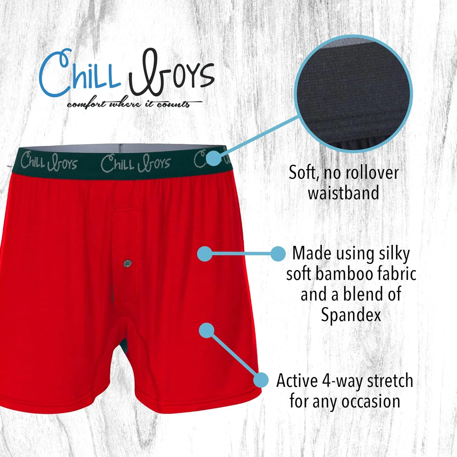 Chill Boys Viscose from Bamboo Boxers for Men - Cool Comfortable, Soft Breathable Men's Underwear - Boxer Shorts