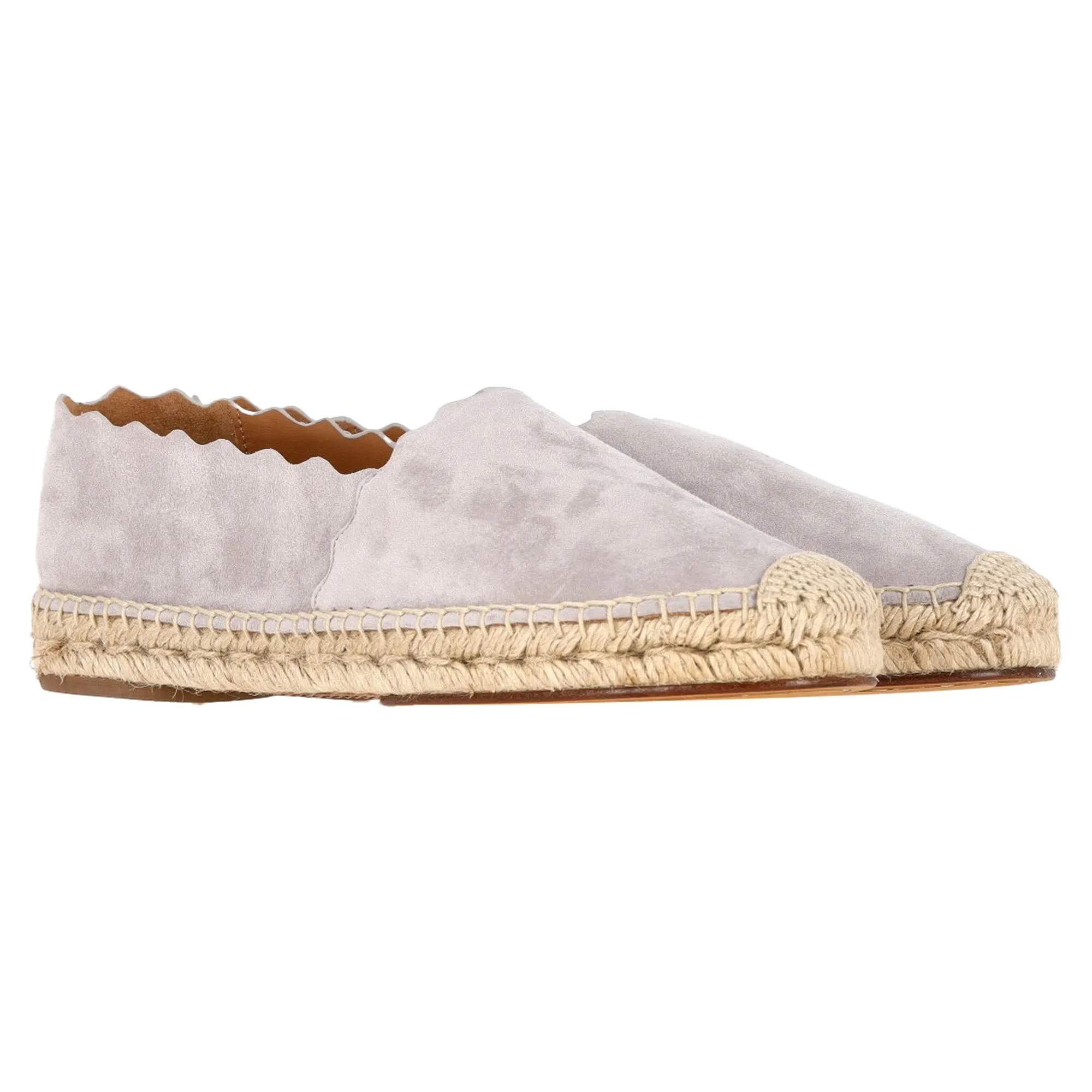 Chloé Scalloped Espadrille Round-Toe Flats in Grey Suede