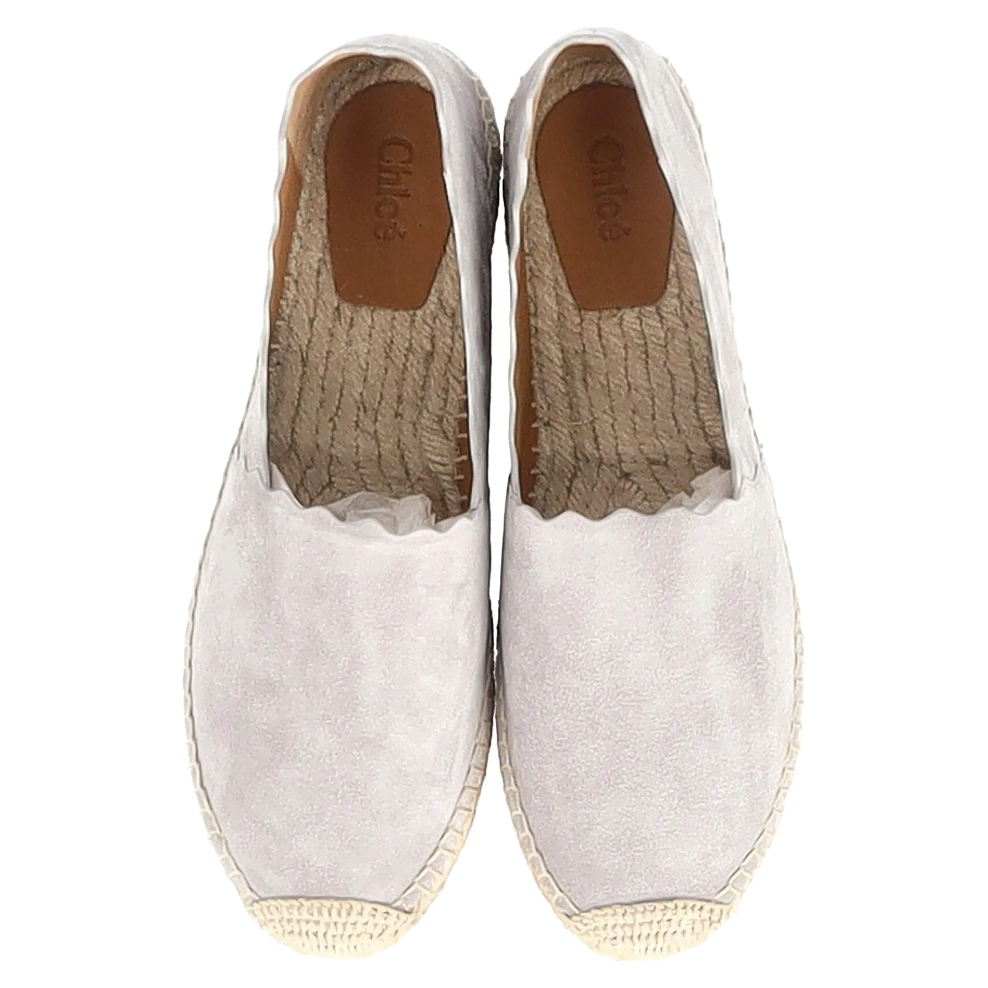 Chloé Scalloped Espadrille Round-Toe Flats in Grey Suede
