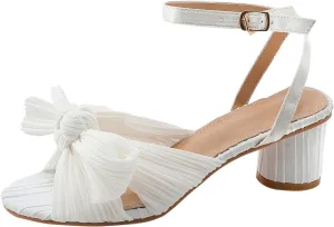 Chunky Heels Women's Bow Knot Sandals Open-Toe Cute Heels Comfort Wedding Bridal Shoes Party Shoes with Ankle Strap