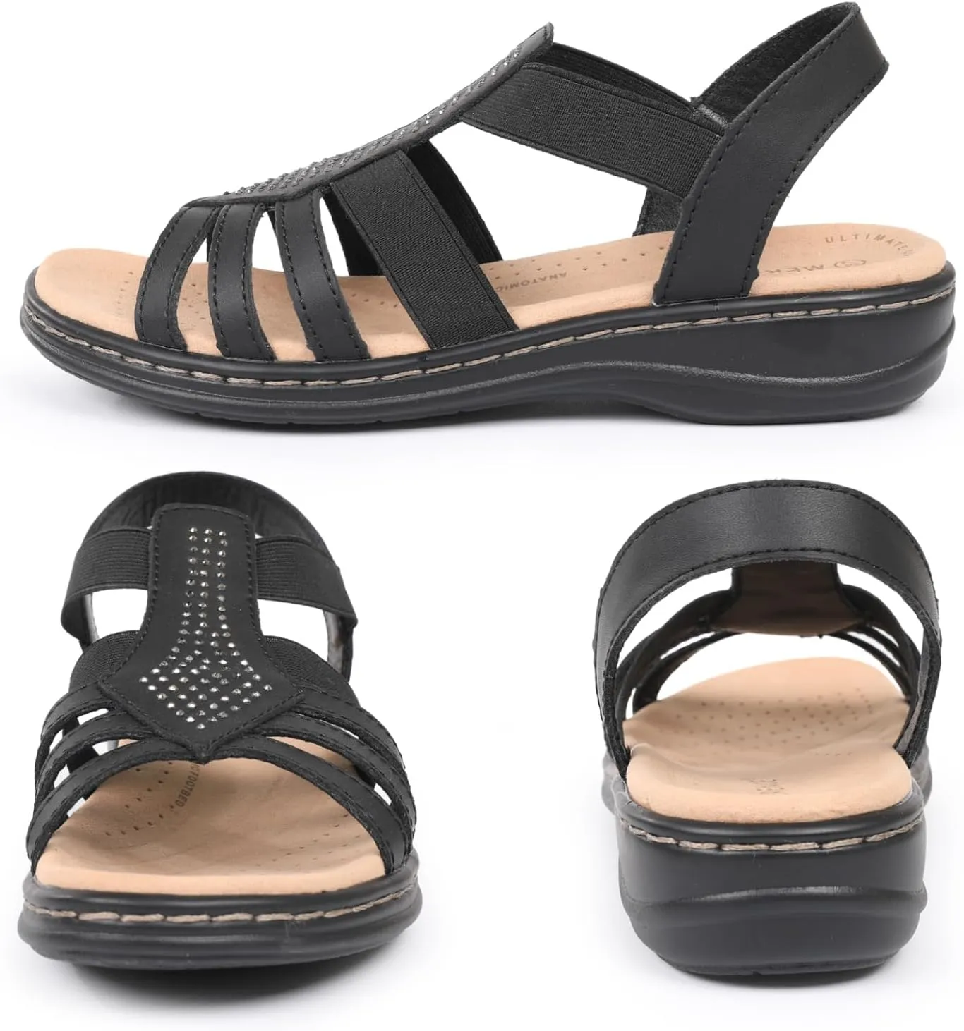 CIOR Leather Women Sandals with Arch Support, Comfortable Memory Foam Summer Beach Sandals Shoes