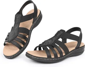 CIOR Leather Women Sandals with Arch Support, Comfortable Memory Foam Summer Beach Sandals Shoes
