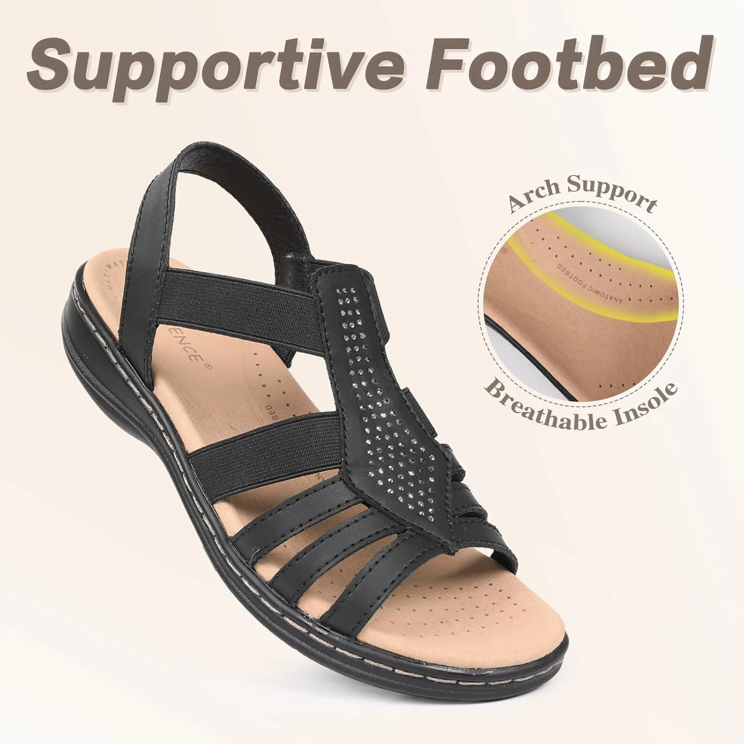 CIOR Leather Women Sandals with Arch Support, Comfortable Memory Foam Summer Beach Sandals Shoes