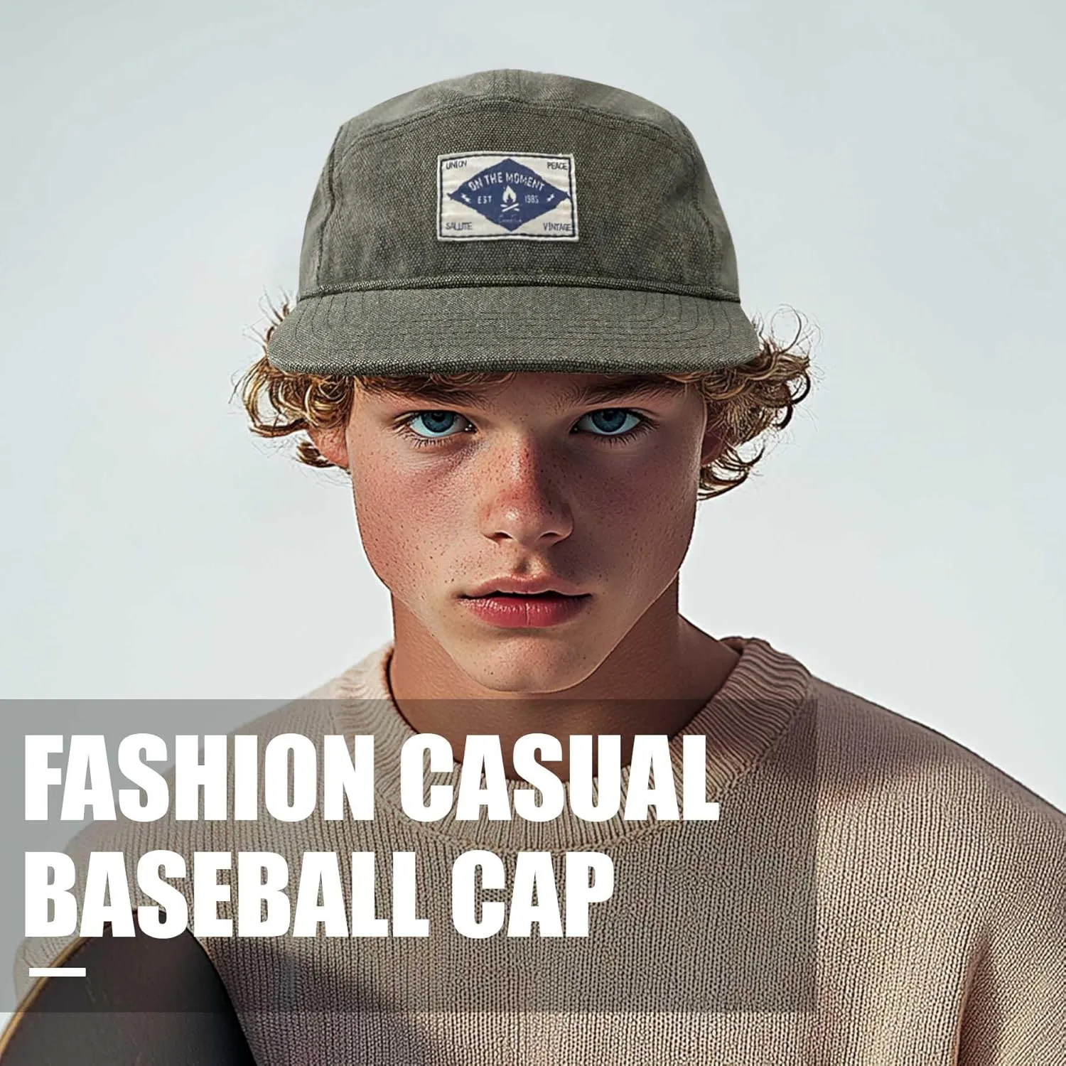 CLAPE Snapback 5 Panel Hat for Men Women Washed Cotton Flat Bill Baseball Cap Strapback Hip Hop Biker Board Cap