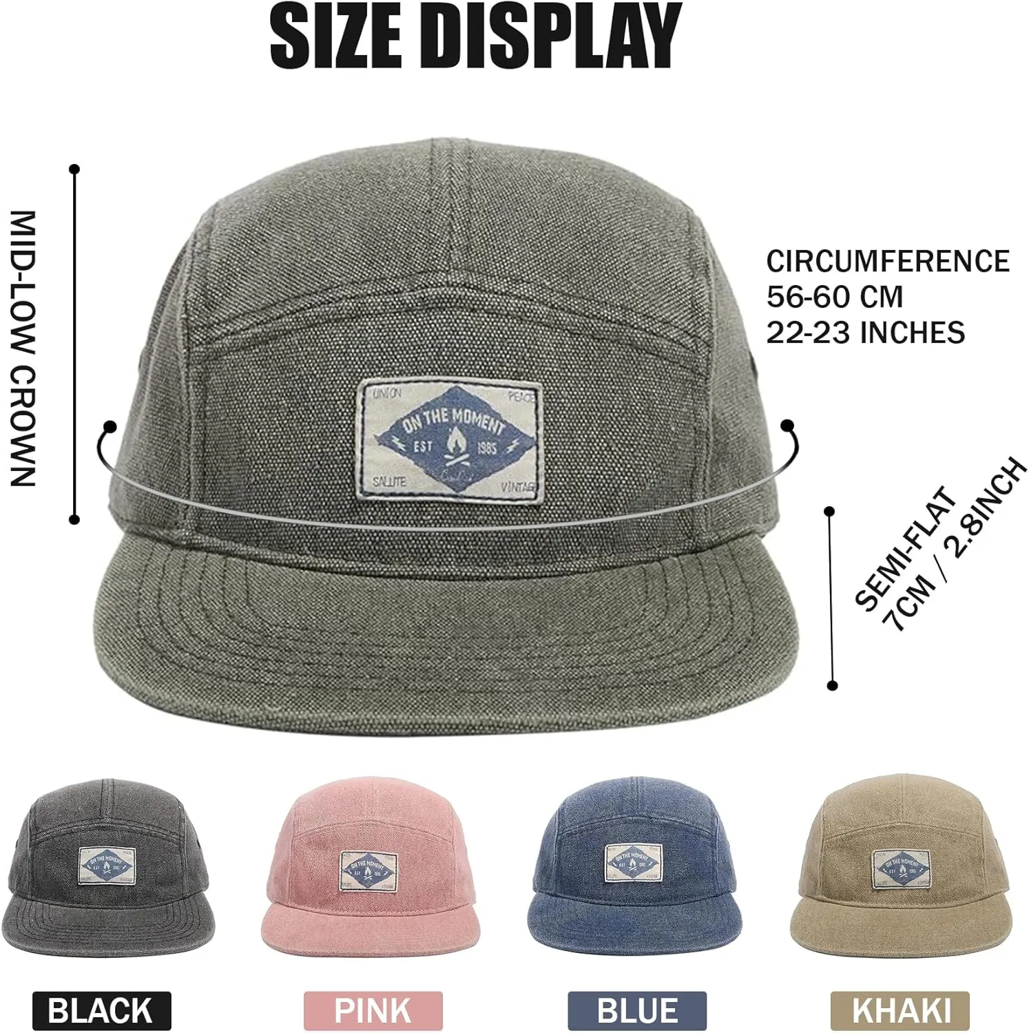 CLAPE Snapback 5 Panel Hat for Men Women Washed Cotton Flat Bill Baseball Cap Strapback Hip Hop Biker Board Cap