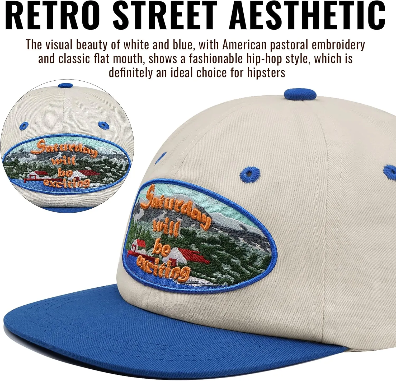 CLAPE Vintage Snapback Hat Flat Bill Unstructured Baseball Cap Soft Cotton Dad Hat Street Hip Hop Camp Trucker Hat
