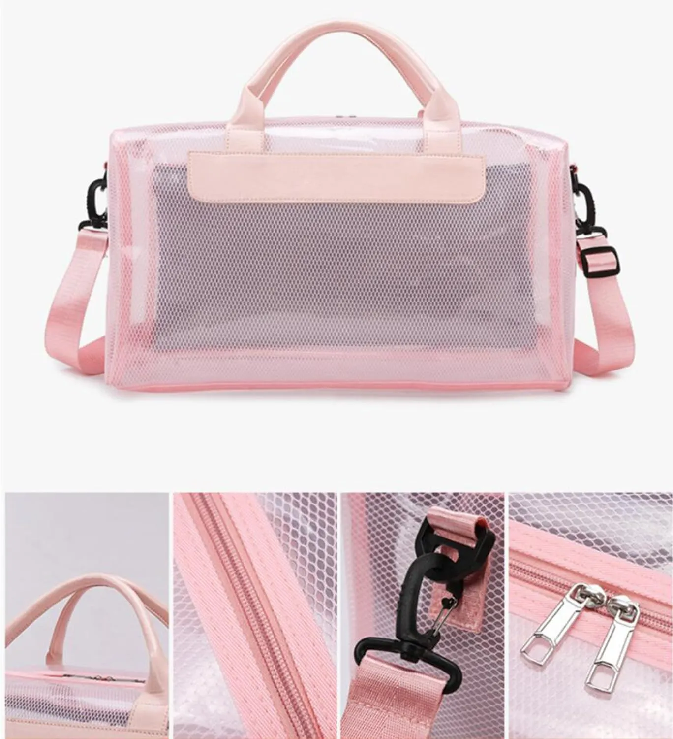 Clear Tote Bag Large Heavy Duty Clear Duffel Bag Clear Gym Bag With Adjustable Strap,With Wet Compartment For Home,Work,Concerts,Beach,Swimming (Off-white)