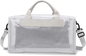 Clear Tote Bag Large Heavy Duty Clear Duffel Bag Clear Gym Bag With Adjustable Strap,With Wet Compartment For Home,Work,Concerts,Beach,Swimming (Off-white)