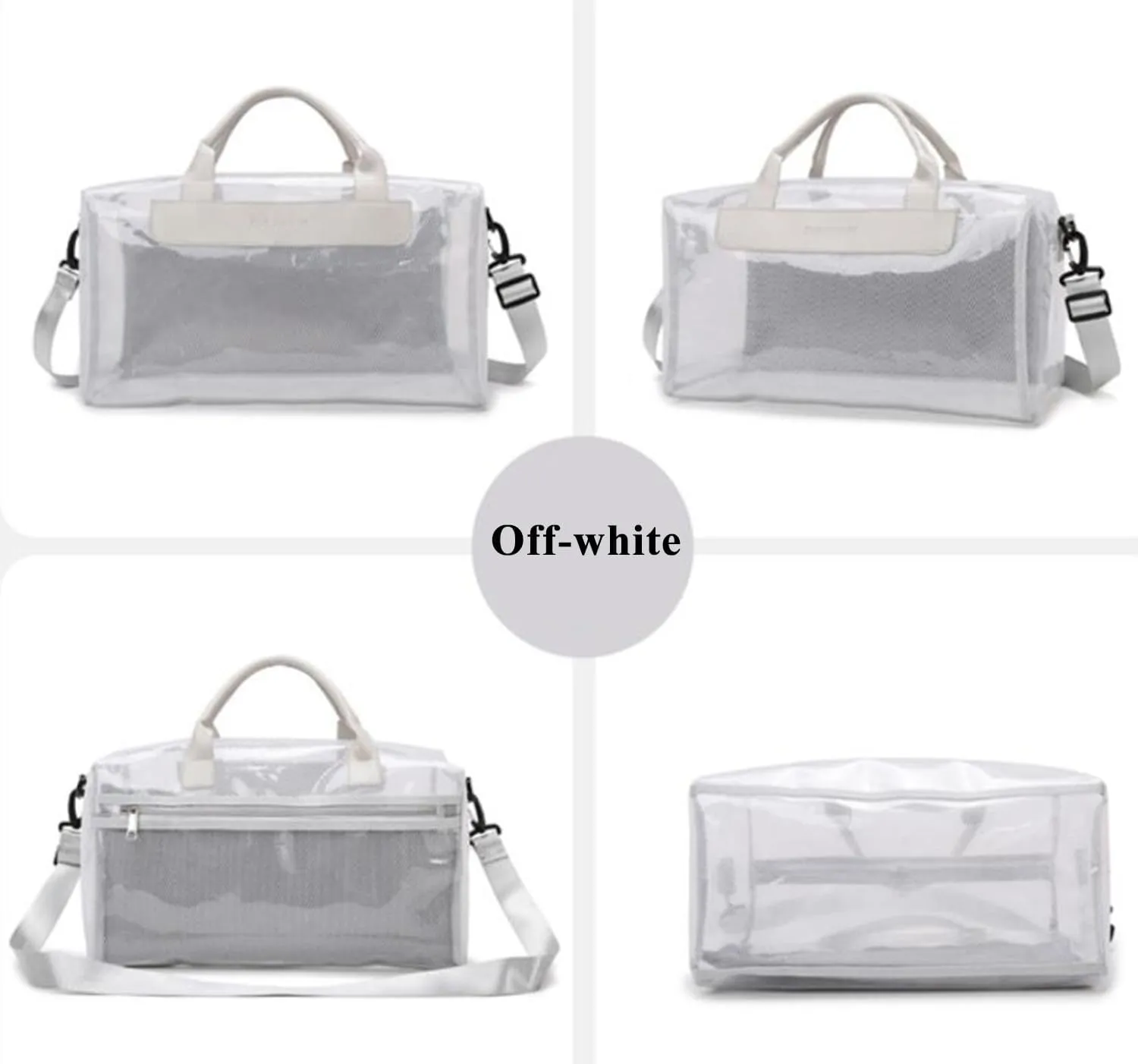 Clear Tote Bag Large Heavy Duty Clear Duffel Bag Clear Gym Bag With Adjustable Strap,With Wet Compartment For Home,Work,Concerts,Beach,Swimming (Off-white)