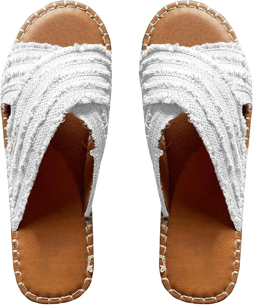 CLEO ESPADRILLE SLIDES, Cleo Cross Sandals-Flat-bottomed Textile cross upper Rubber Espadrille sole Sandals