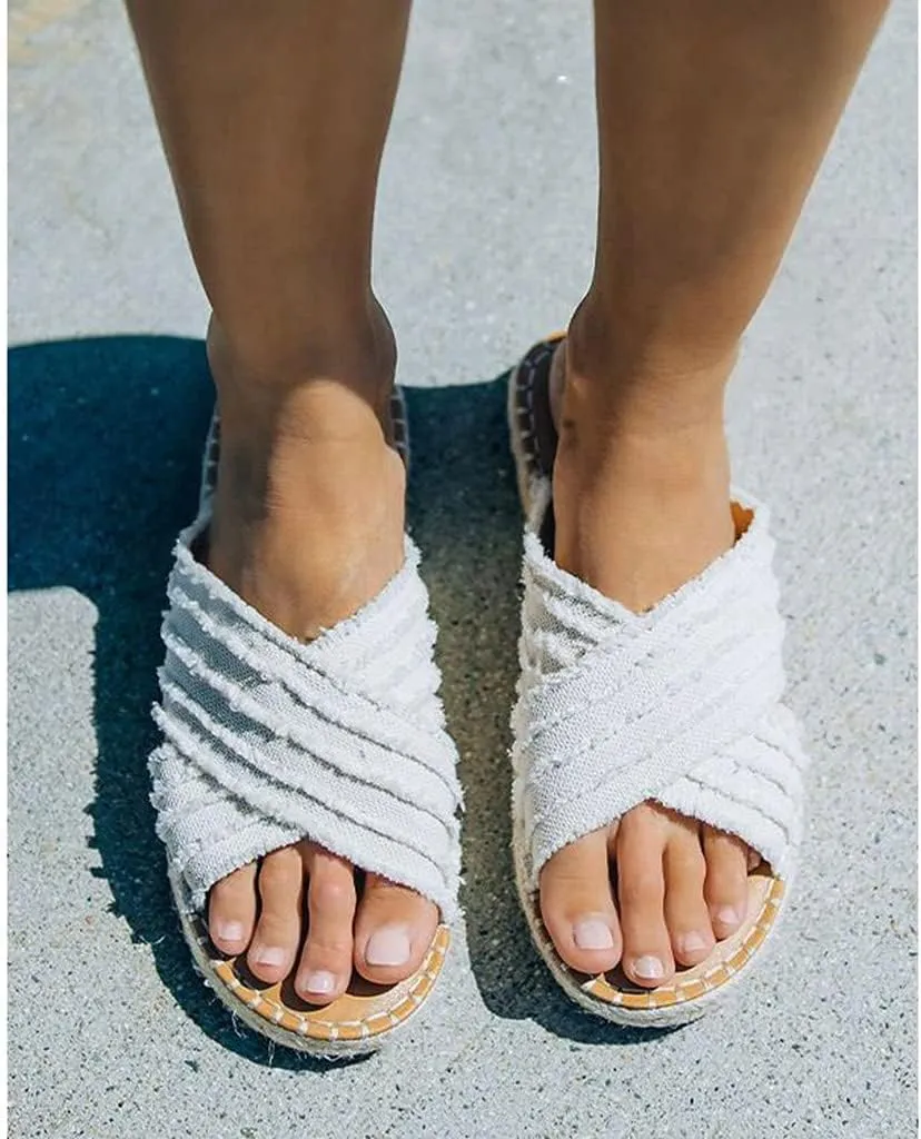 CLEO ESPADRILLE SLIDES, Cleo Cross Sandals-Flat-bottomed Textile cross upper Rubber Espadrille sole Sandals